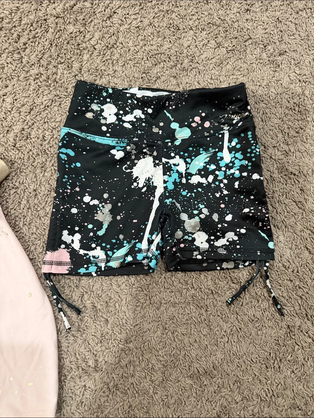 Justice Black Paint-Splatter Shorts with Mint & Pink Accents